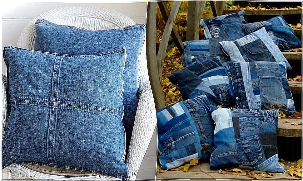 cushions made with old jeans